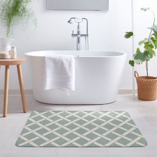 Blue and Ivory Lattice Modern Farmhouse Bath Mat