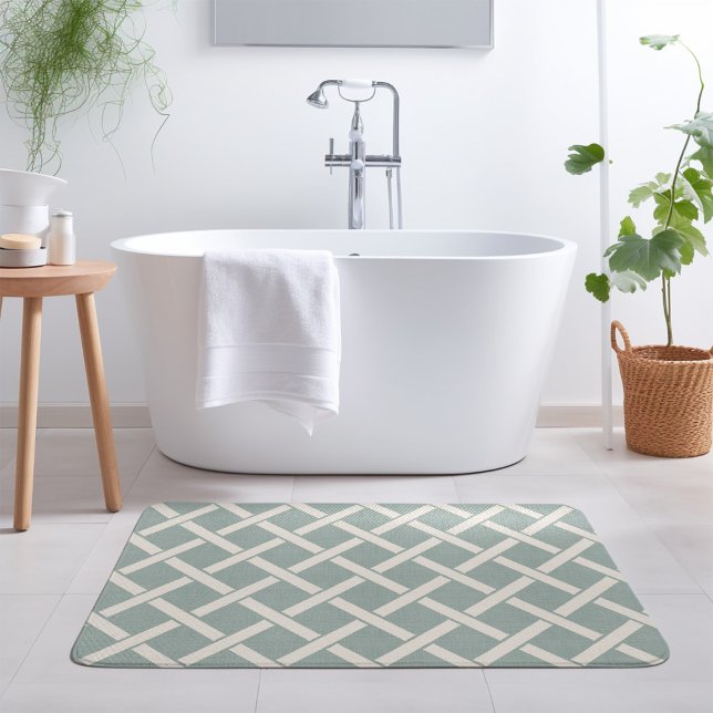 Blue and Ivory Lattice | Modern Farmhouse Bath Mat (Creator Uploaded)