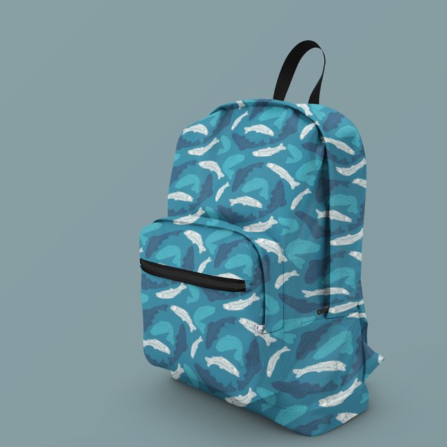 Blue and Ivory Trout, Fish Patterned Printed Backpack (Creator Uploaded)