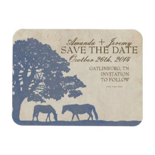 Blue and Ivory Vintage Horse Farm Save The Date Magnet