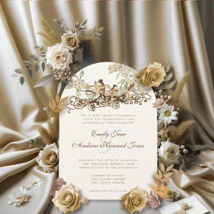 Blue and Ivory Vintage Love Bird Wedding Invites