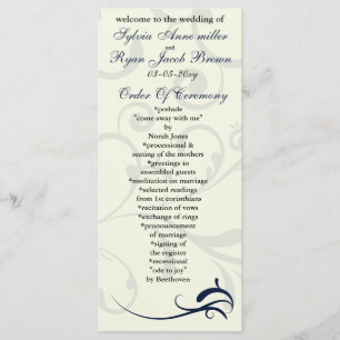 blue and ivory Wedding program Rack Card