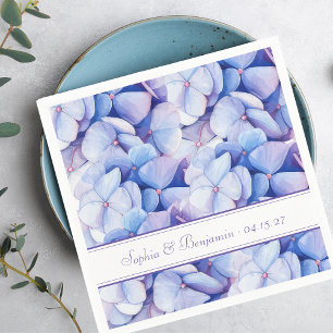 Blue and Lavender Floral Custom Hydrangea Wedding Napkin