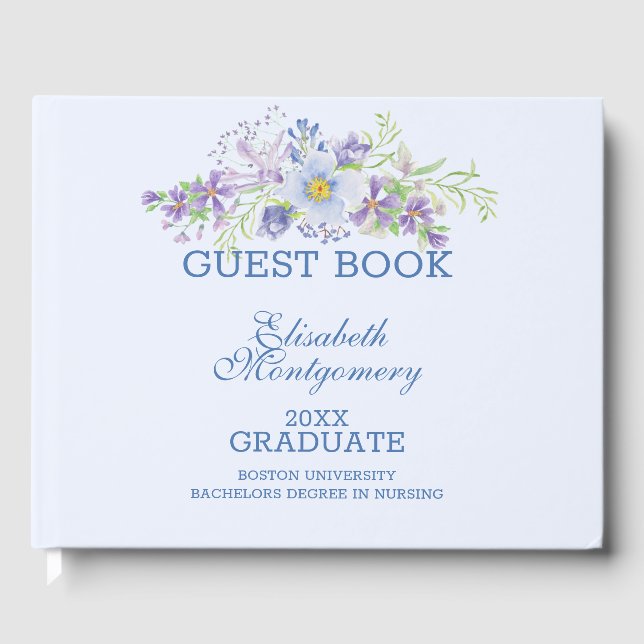 Blue and Lavender Floral Graduation Party    Guest Book (Front)