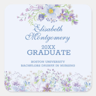 Blue and Lavender Floral Graduation Sticker