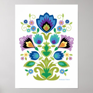 Blue and Lavender Floral, Polish Folk Wycinanki Poster