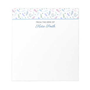 Blue and Lavender Leaves with Hearts Pattern Notepad