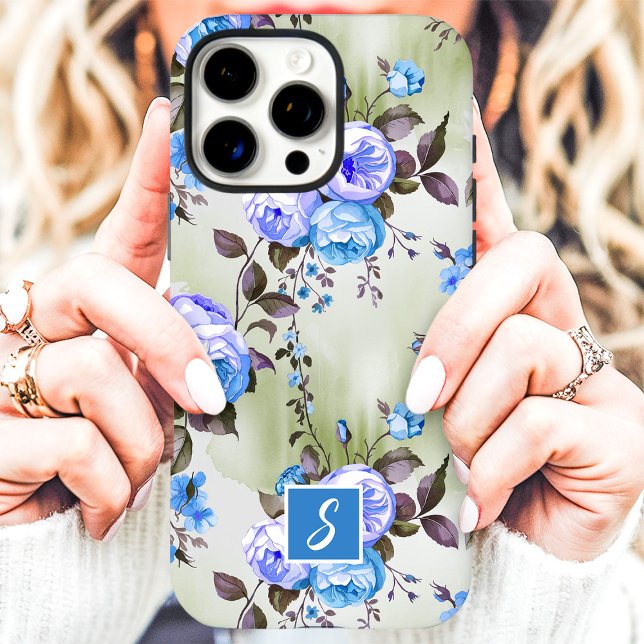 Blue and Lavender Monogram Floral  Case-Mate iPhone Case (Creator Uploaded)