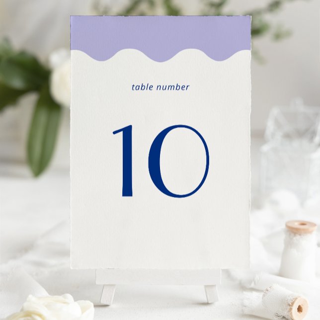 Blue and Lavender Wave Scallop Border Wedding Table Number (Creator Uploaded)