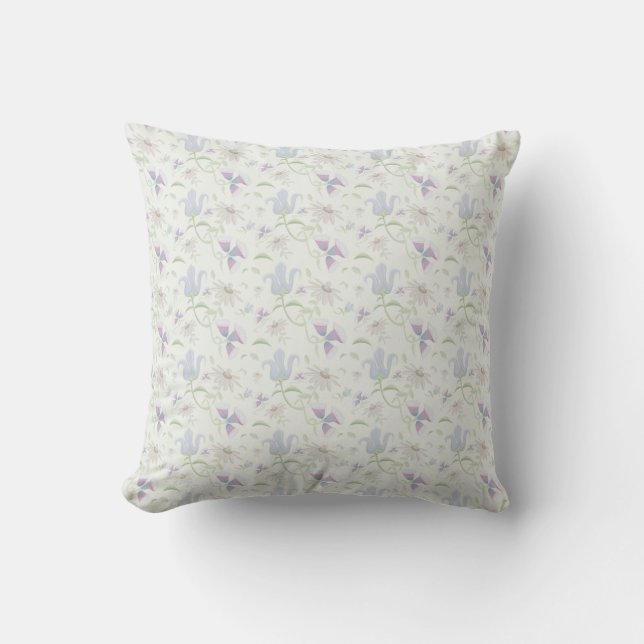 Blue and Lavender Wildflower Pattern Cushion (Front)