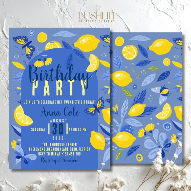 Blue and Lemon Birthday Party Modern Colourful Invitation (Creator Uploaded)