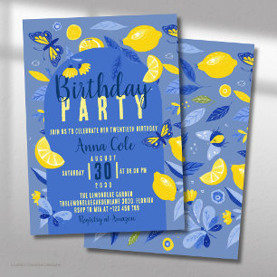 Blue and Lemon Birthday Party Modern Colourful Invitation