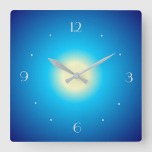 Blue and lemon Glow Print Design>  Plain Clocks