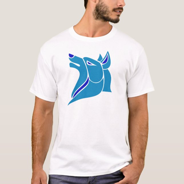 Blue and Light Blue Solid Wolf Head T-Shirt (Front)