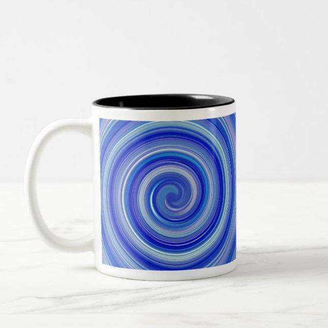 Blue and light blue spiral Two-Tone coffee mug (Left)