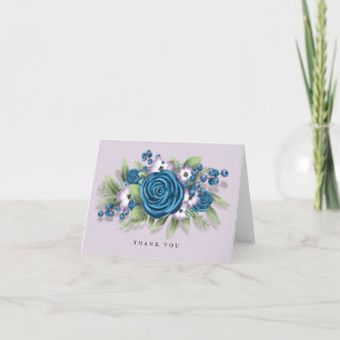 Blue and Lilac Flowers with Blueberries Wedding Thank You Card