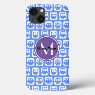 Blue and Lilac Owl Custom Monogram Personalised iPhone 13 Case
