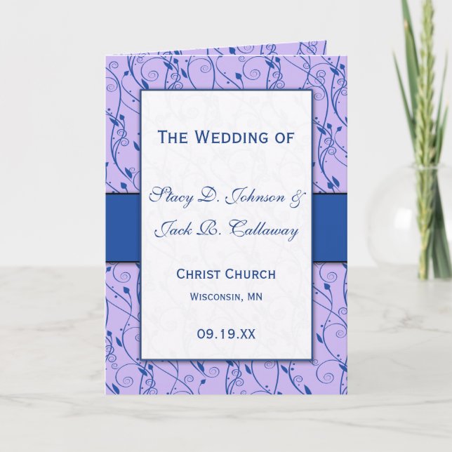 Blue and Lilac Wedding Program Invitation (Front)