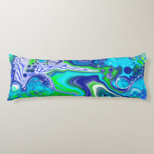 Blue and lime green Abstract Fluid Art Body Cushion