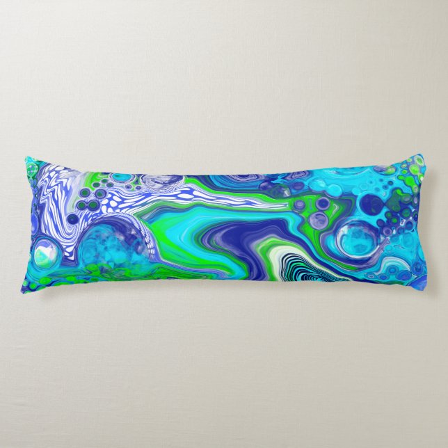 Blue and lime green Abstract Fluid Art Body Cushion (Front)