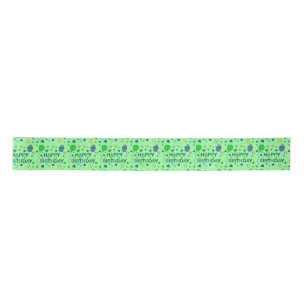 Blue and Lime Green Boy's Happy Birthday Satin Ribbon