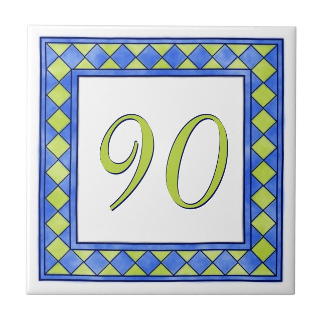 Blue and Lime Green House Number Tile (Front)
