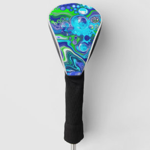 Blue and Lime Green Marble Pour Painting Effect Golf Head Cover