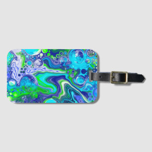Blue and Lime Green Marble Pour Painting Effect Luggage Tag