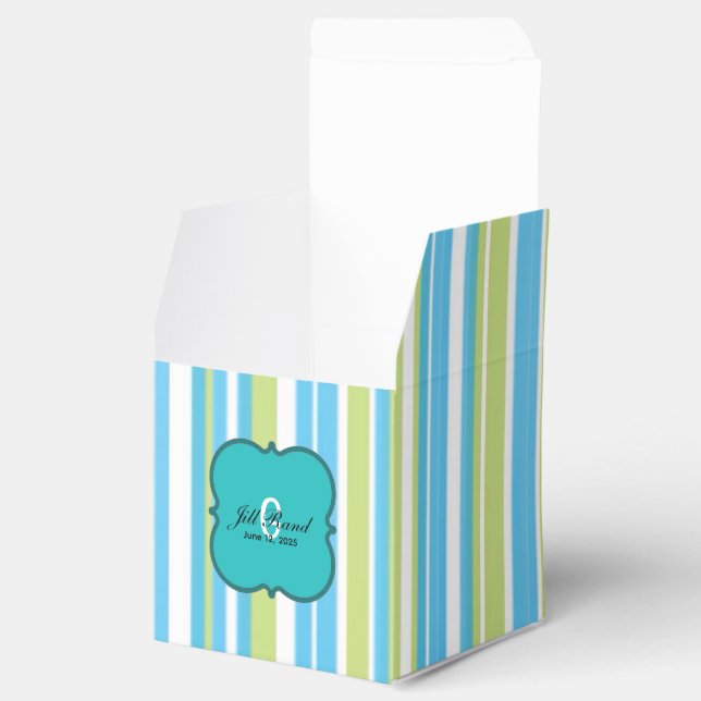 Blue and Lime Green Striped   Favour Box (Opened)