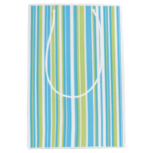Blue and Lime Green Striped Medium Gift Bag