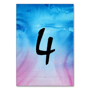 Blue and Magenta Wedding Watercolor Table Numbers