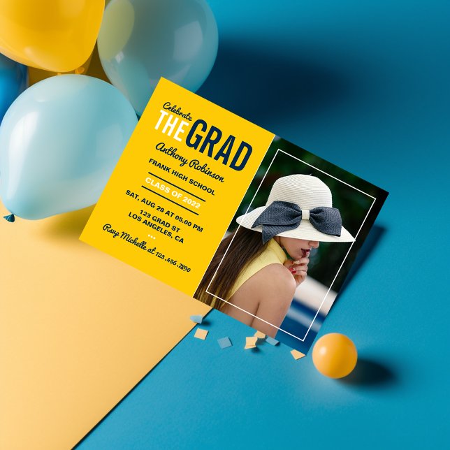 Blue and Maize Graduation Party Photo Invitation (Creator Uploaded)
