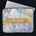 Blue and Marble with Gold Foil and Glitter Laptop Sleeve<br><div class="desc">Blue and Marble with Gold Foil and Glitter Elegant Monogram Name Case. This case can be customised to include your first name.</div>