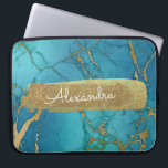 Blue and Marble with Gold Foil and Glitter Laptop Sleeve<br><div class="desc">Cobalt Blue and Marble with Gold Foil and Glitter Elegant Monogram Name Case. This case can be customised to include your first name.</div>