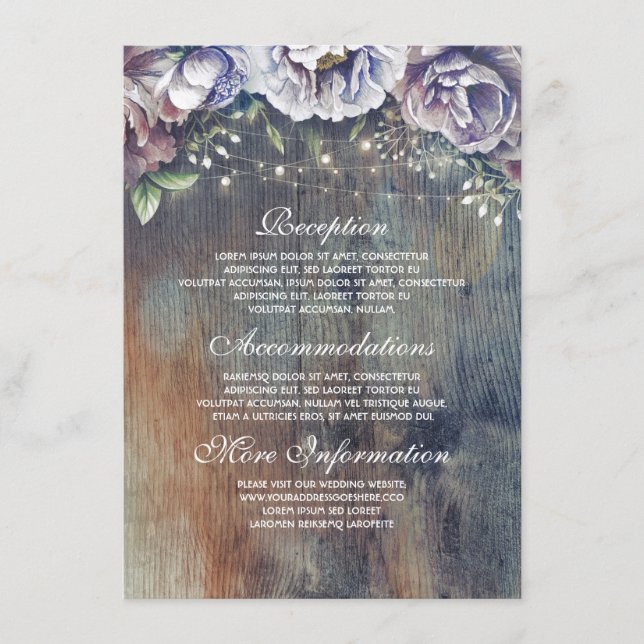 Blue and Maroon Floral Wedding Information Guest Enclosure Card (Front)