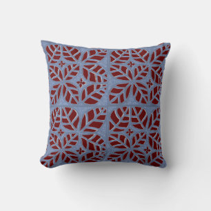 Blue and Maroon leaf motif Throw Pillow