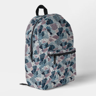 Blue and Mauve Abstract Terrazzo Design Printed Backpack