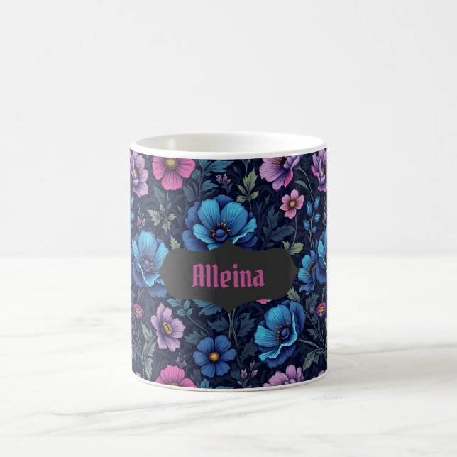 Blue and Mauve Floral Coffee Mug (Center)