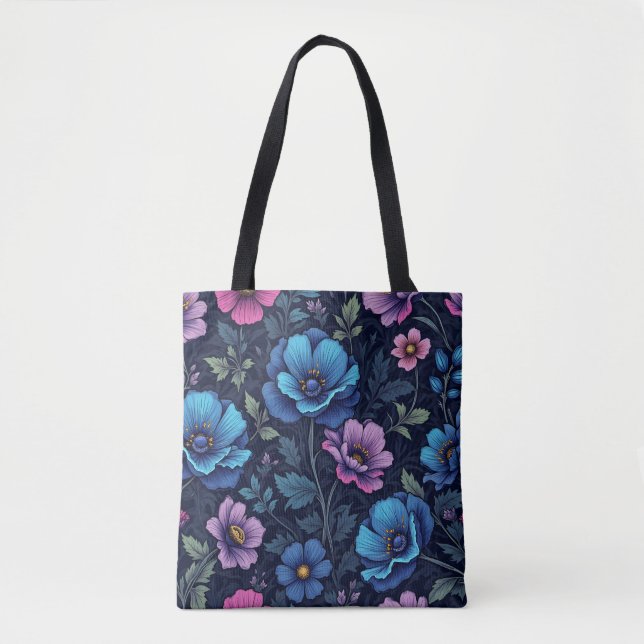 Blue and Mauve Floral Tote Bag (Front)