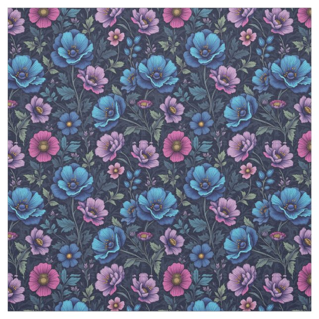 Blue and Mauve Flowers Fabric (Swatch)