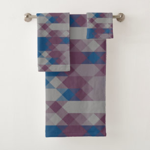 blue and mauve geometric pattern bath towel set