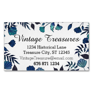 Blue and Mint Colour Floral Pattern Magnetic Business Card