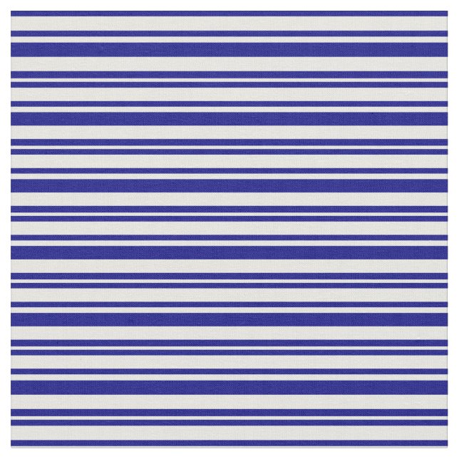 Blue and Mint Cream Lines Pattern Fabric (Close Up)
