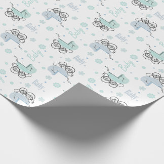Blue and Mint Green Baby Buggy Wrapping Paper