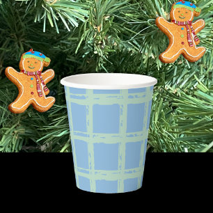 Blue and Mint Green Grid Pattern Paper Cups