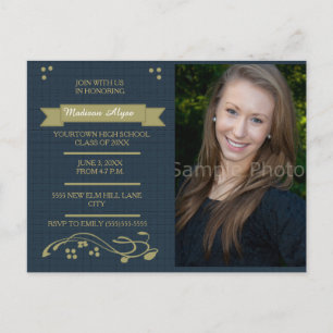 Blue and Moss Green Photo Graduation Party Card