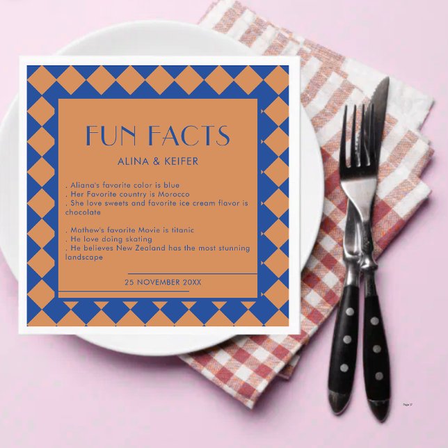 Blue and Mustard Retro Bold Fun Facts Wedding  Napkin (Creator Uploaded)