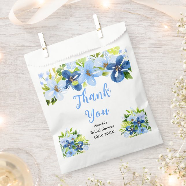 Blue and Navy Flowers Bridal Shower Thank You Favour Bags (Clipped)