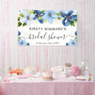 Blue and Navy Flowers Bridal Shower Welcome Banner