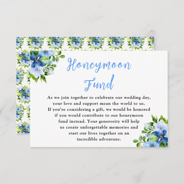 Blue and Navy Flowers with Foliage  Enclosure Card (Front/Back)